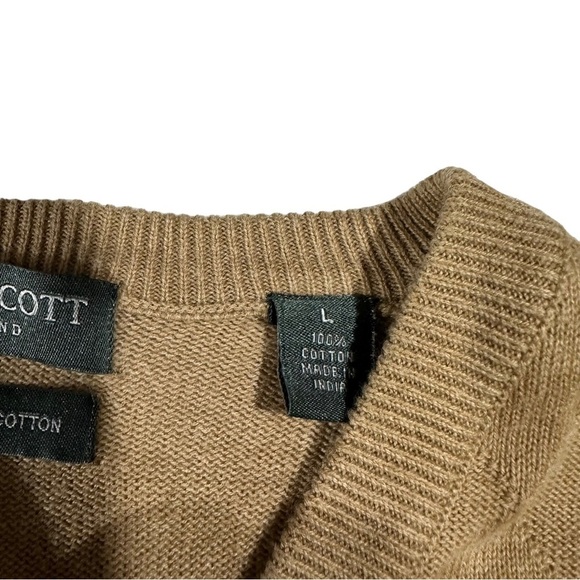 Lyle & Scott Scotland Camel Color Argyle V-Neck Sweater Sz L 100% Combed Cotton - Picture 6 of 11